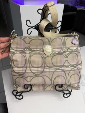 Coach Tartan Plaid Signature Crossbody Bag with Lavender heart hangtag EUC